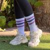 imageCOTTON DAY Womens Soft Combed Cotton Dress Socks Seamless Toe Black White Gray Navy Blue Brown BeigePurple Blue Gray Striped Top