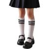 imageCOTTON DAY 3 Pack Kids Girls Unisex Soft Knee High School Uniform Dress Socks Seamless Toe Black White Navy Blue BurgundyWhite Socks Black Striped Top
