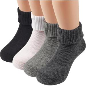 imageCOTTON DAY Baby Infant Toddler Seamless Triple Roll Turn Cuff Slouch Socks Gift BoxBlack White Charcoal