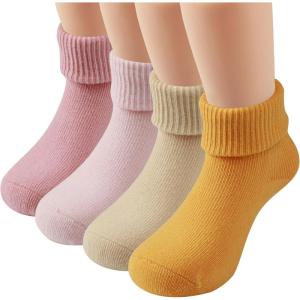 imageCOTTON DAY Baby Infant Toddler Seamless Triple Roll Turn Cuff Slouch Socks Gift BoxPink Yellow