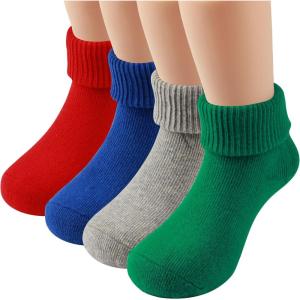 imageCOTTON DAY Baby Infant Toddler Seamless Triple Roll Turn Cuff Slouch Socks Gift BoxRed Blue Gray Green