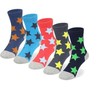 imageCOTTON DAY Kids Boys Crew Dress Socks Bright Colorful Pattern Design Shark Camo Beetle StarBig Stars