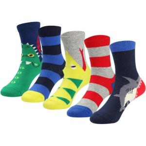 imageCOTTON DAY Kids Boys Crew Dress Socks Bright Colorful Pattern Design Shark Camo Beetle StarShark Snake