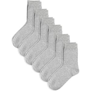 imageCOTTON DAY Unisex Little Kids Youth Boys Girls Soft Cotton Crew Dress Socks Seamless Toe Black White Gray Navy 6 PackPlain Lt Gray