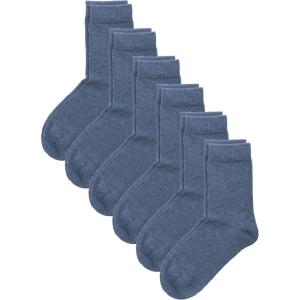 imageCOTTON DAY Unisex Little Kids Youth Boys Girls Soft Cotton Crew Dress Socks Seamless Toe Black White Gray Navy 6 PackPlain Med Denim