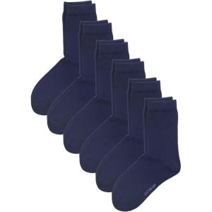 imageCOTTON DAY Unisex Little Kids Youth Boys Girls Soft Cotton Crew Dress Socks Seamless Toe Black White Gray Navy 6 PackPlain Navy Blue