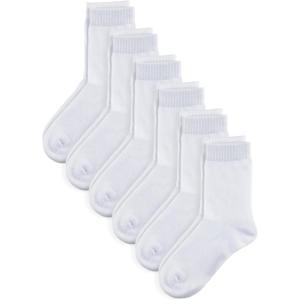 imageCOTTON DAY Unisex Little Kids Youth Boys Girls Soft Cotton Crew Dress Socks Seamless Toe Black White Gray Navy 6 PackPlain White