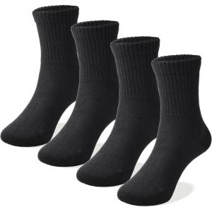 imageCOTTON DAY Unisex School Kids Boys Girls Soft Cotton Black White Gray Navy Khaki Athletic Socks with Retro StripesBlack