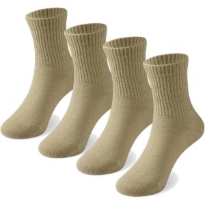 imageCOTTON DAY Unisex School Kids Boys Girls Soft Cotton Black White Gray Navy Khaki Athletic Socks with Retro StripesKhaki