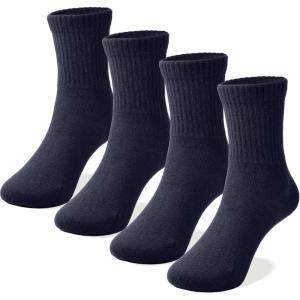 imageCOTTON DAY Unisex School Kids Boys Girls Soft Cotton Black White Gray Navy Khaki Athletic Socks with Retro StripesNavy