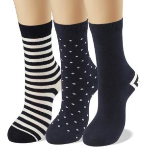 imageCOTTON DAY Womens Soft Combed Cotton Dress Socks Seamless Toe Black White Gray Navy Blue Brown BeigeDark Navy Socks With Stripes Spots Pattern