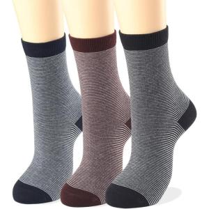 imageCOTTON DAY Womens Soft Combed Cotton Dress Socks Seamless Toe Black White Gray Navy Blue Brown BeigeFine Striped