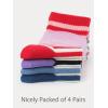 imageCOTTON DAY Kids Girls Pink White Crew Athletic Socks with Retro Stripes HeartsColored Stripes