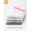 imageCOTTON DAY Kids Girls Pink White Crew Athletic Socks with Retro Stripes HeartsHearts Stripes