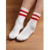 imageCOTTON DAY Kids Girls Pink White Crew Athletic Socks with Retro Stripes HeartsRed Blue Green Yellow Stripes