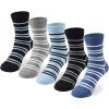 imageCOTTON DAY Kids Boys Crew Dress Socks Bright Colorful Stripes DesignGray Blue Stripes