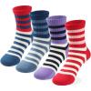 imageCOTTON DAY Kids Girls Pink White Crew Athletic Socks with Retro Stripes HeartsColored Stripes