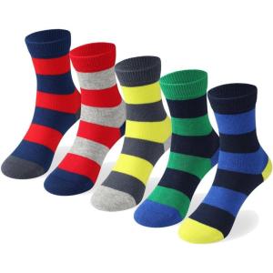 imageCOTTON DAY Kids Boys Crew Dress Socks Bright Colorful Stripes DesignWide Colorful Stripes