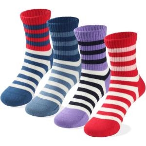 imageCOTTON DAY Kids Girls Pink White Crew Athletic Socks with Retro Stripes HeartsColored Stripes