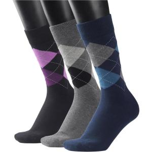 imageCOTTON DAY Mens Premium Soft Combed Cotton Trouser Dress Socks Seamless Toe Black Gray Blue Argyle Striped Shoe Size 812Argyle Design