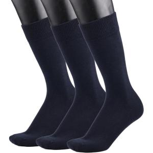 imageCOTTON DAY Mens Premium Soft Combed Cotton Trouser Dress Socks Seamless Toe Black Navy Blue StripedPlain Navy Blue