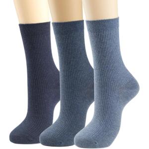 imageCOTTON DAY Womens Combed Cotton Colored Fine Ribbed Trouser Dress Socks Beige Denim Blue Purple 3 PackDenim