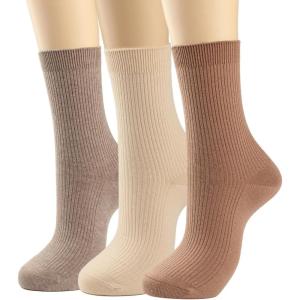 imageCOTTON DAY Womens Combed Cotton Colored Fine Ribbed Trouser Dress Socks Beige Denim Blue Purple 3 PackLatteVanillaSand