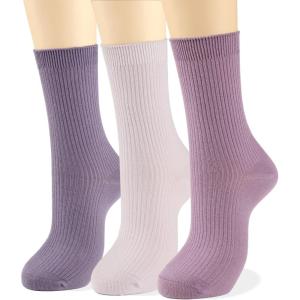 imageCOTTON DAY Womens Combed Cotton Colored Fine Ribbed Trouser Dress Socks Beige Denim Blue Purple 3 PackPurple Mix