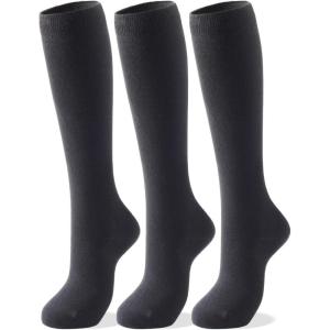 imageCOTTON DAY Womens Soft Combed Cotton Knee High Long Calf Dress Socks Seamless Toe Black White Gray Navy Blue BrownPlain Black