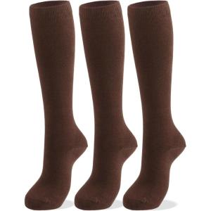 imageCOTTON DAY Womens Soft Combed Cotton Knee High Long Calf Dress Socks Seamless Toe Black White Gray Navy Blue BrownPlain Brown Cocoa