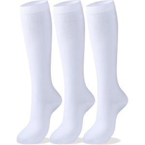 imageCOTTON DAY Womens Soft Combed Cotton Knee High Long Calf Dress Socks Seamless Toe Black White Gray Navy Blue BrownPlain White