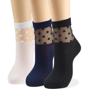 imageCOTTON DAY Womens Summer Fashion Thin Light Weight Half Sheer Tulle Ankle SocksSpots Top