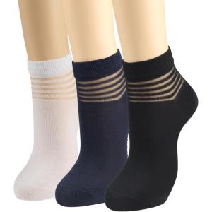 imageCOTTON DAY Womens Summer Fashion Thin Light Weight Half Sheer Tulle Ankle SocksStriped Top