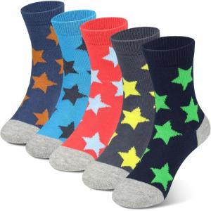 imageCOTTON DAY Kids Boys Crew Dress Socks Bright Colorful Pattern Design Halloween Christmas Shark CamoBig Stars