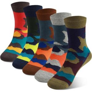 imageCOTTON DAY Kids Boys Crew Dress Socks Bright Colorful Pattern Design Halloween Christmas Shark CamoCamouflage