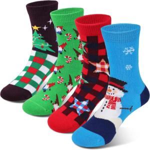 imageCOTTON DAY Kids Boys Crew Dress Socks Bright Colorful Pattern Design Halloween Christmas Shark CamoChristmas 4 Pairs Boxed