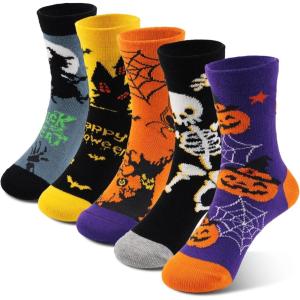 imageCOTTON DAY Kids Boys Crew Dress Socks Bright Colorful Pattern Design Halloween Christmas Shark CamoHalloween