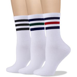 imageCOTTON DAY Womens Soft Combed Cotton Dress Socks Seamless Toe Black White Gray Navy Blue Brown BeigeBlack Blue Hunter Striped Top