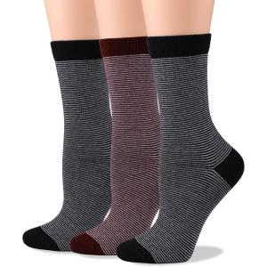 imageCOTTON DAY Womens Soft Combed Cotton Dress Socks Seamless Toe Black White Gray Navy Blue Brown BeigeFine Striped
