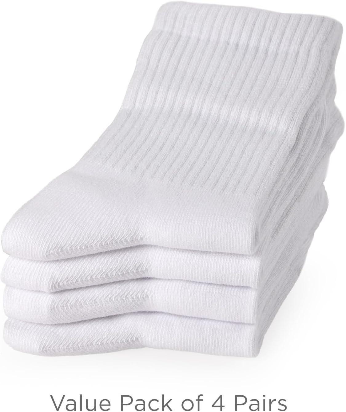 imageCOTTON DAY Unisex School Kids Boys Girls Soft Cotton Black White Gray Navy Khaki Athletic Socks with Retro StripesAll White