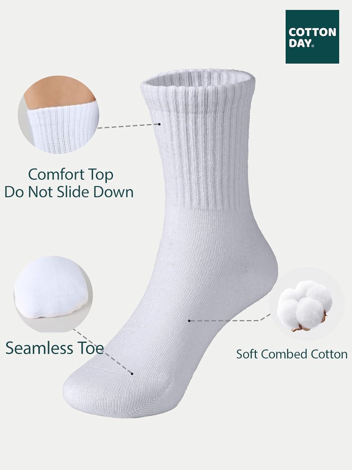 imageCOTTON DAY Unisex School Kids Boys Girls Soft Cotton Black White Gray Navy Khaki Athletic Socks with Retro StripesAll White