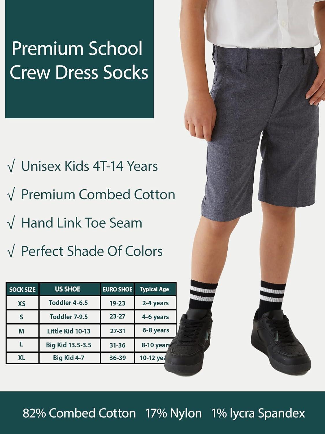 imageCOTTON DAY Unisex School Kids Boys Girls Soft Cotton Black White Gray Navy Khaki Athletic Socks with Retro StripesBlack Gray White Socks