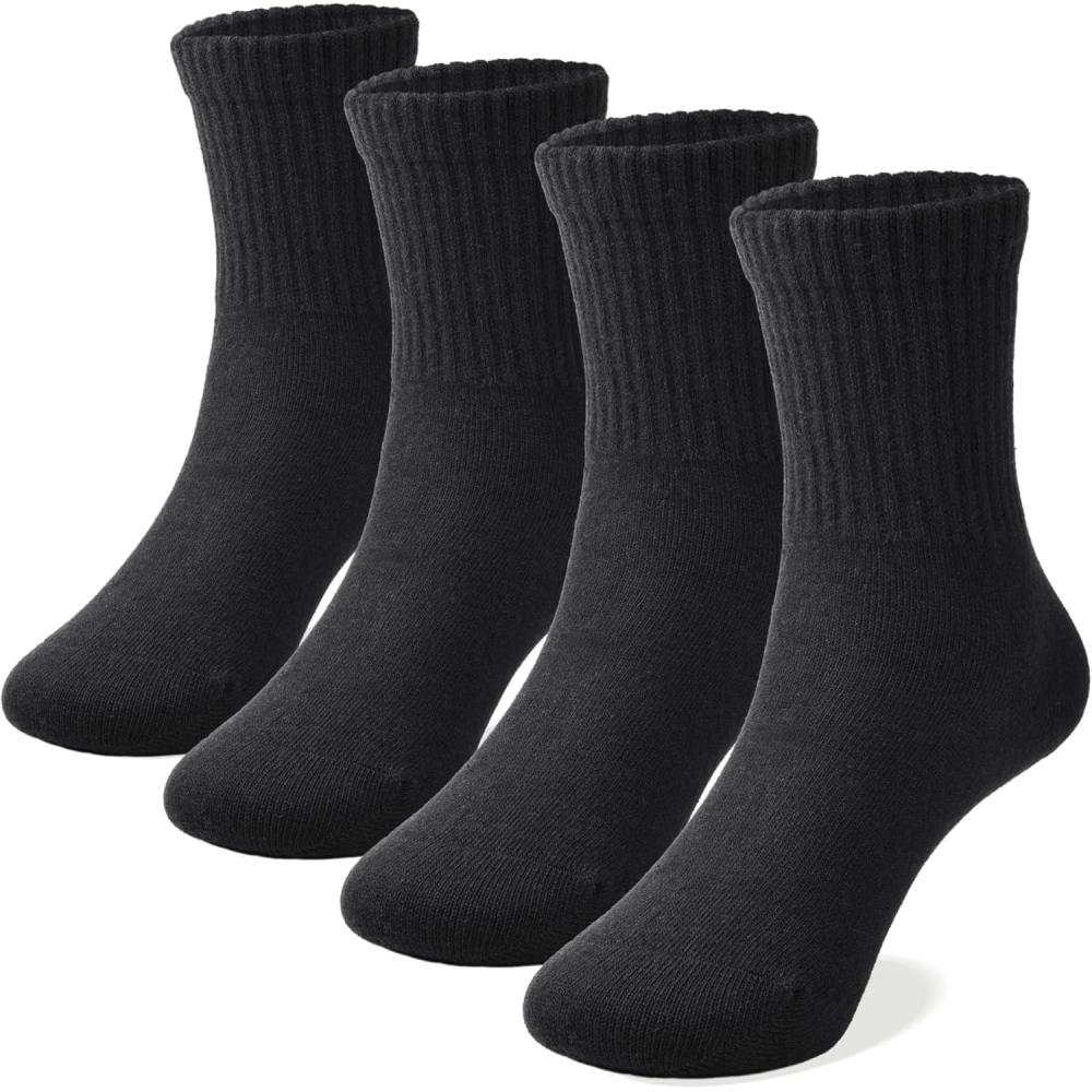 imageCOTTON DAY Unisex School Kids Boys Girls Soft Cotton Black White Gray Navy Khaki Athletic Socks with Retro StripesBlack