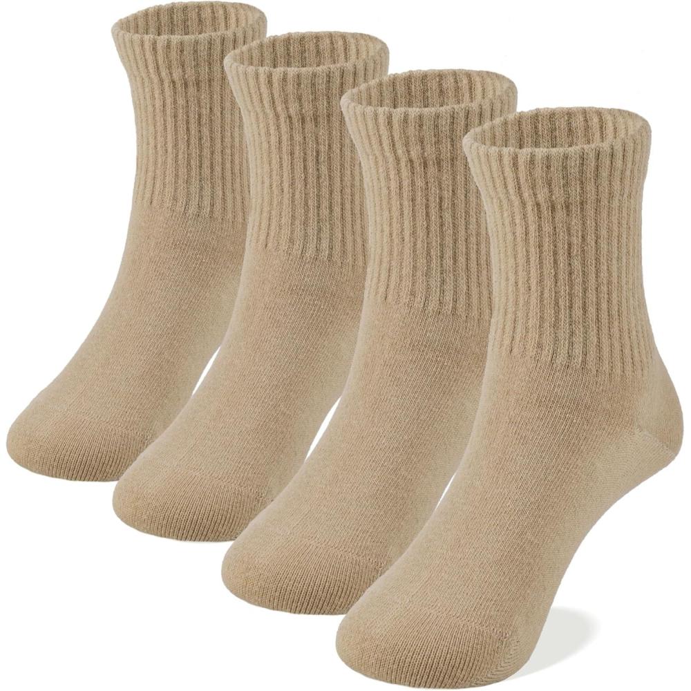 imageCOTTON DAY Unisex School Kids Boys Girls Soft Cotton Black White Gray Navy Khaki Athletic Socks with Retro StripesKhaki