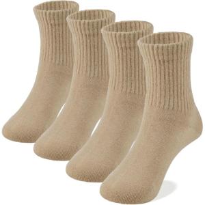 imageCOTTON DAY Unisex School Kids Boys Girls Soft Cotton Black White Gray Navy Khaki Athletic Socks with Retro StripesKhaki