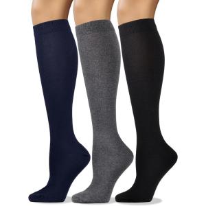 imageCOTTON DAY Womens Soft Combed Cotton Knee High Long Calf Dress Socks Seamless Toe Black White Gray Navy Blue BrownPlain Assorted Black Gray Navy Blue