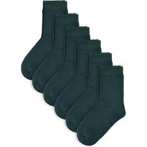 imageCOTTON DAY Unisex Little Kids Youth Boys Girls Soft Cotton Crew Dress Socks Seamless Toe Black White Gray Navy 6 PackPlain Hunter Green