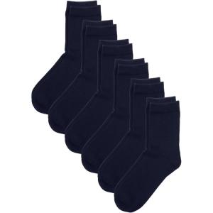 imageCOTTON DAY Unisex Little Kids Youth Boys Girls Soft Cotton Crew Dress Socks Seamless Toe Black White Gray Navy 6 PackPlain Navy Blue