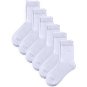 imageCOTTON DAY Unisex Little Kids Youth Boys Girls Soft Cotton Crew Dress Socks Seamless Toe Black White Gray Navy 6 PackPlain White
