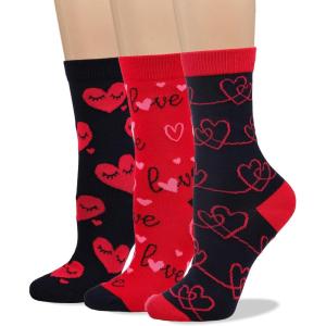 imageCOTTON DAY Womens Valentines Day Hearts Design Socks Soft Combed Cotton Seamless ToeHearts Red Socks